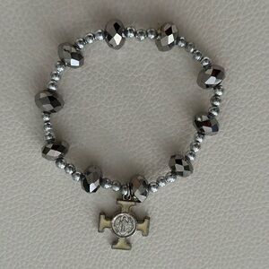 St. Benedict bracelet with glass and plastic silver beads
